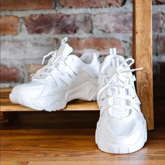 Athletic Solid White Sporty Shoes - Picture 2 of 4